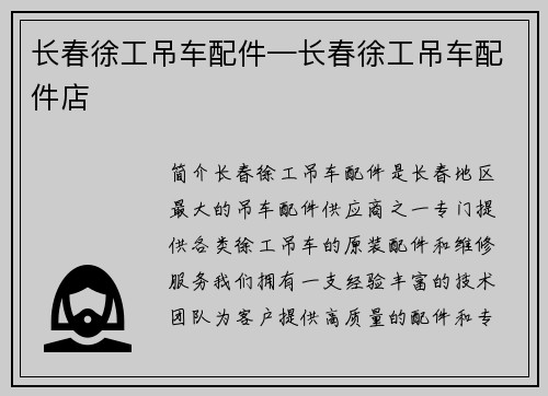 长春徐工吊车配件—长春徐工吊车配件店